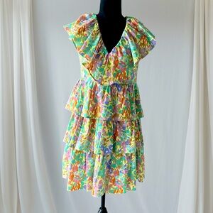 Zuri dress in coral Reef Crosby by Molly Burch Dress Floral Ruffle Mini XS